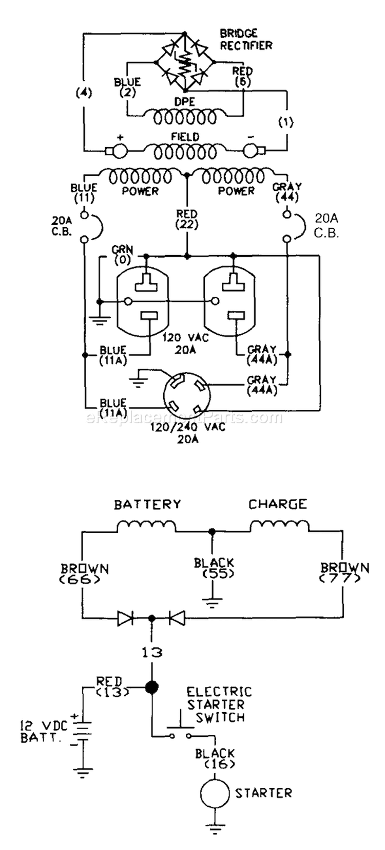 Page E Diagram and Parts List for  Briggs and Stratton Generator